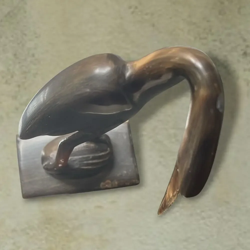 Vtg MCM Carved Buffalo Horn Crane Bird Sculpture 7